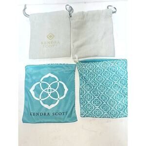 Lot 12 KENDRA SCOTT Jewelry Dust Bag Pouch Gift Bag Cream Gold Letters Turquois